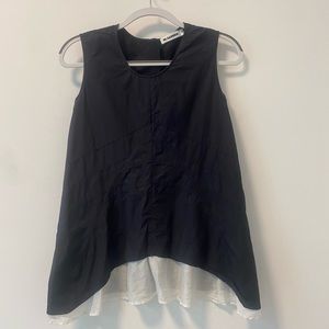 Jil Sander Baby Doll Style Asymmetrical Sleeveless Blouse Top Black and White 40